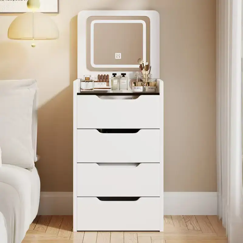 Modern White Dressing Table with Lighted Mirror Durable Bedroom Furniture Wholesale Makeup Vanity Vanities — image 2