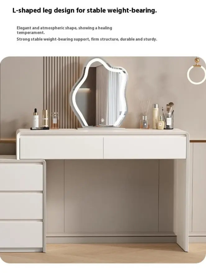 2025 Simple Modern Solid Wood Dressing Table with Cream Style Bucket Cabinet Integrated Design for Hotel Bedroom Baking Paint — image 2