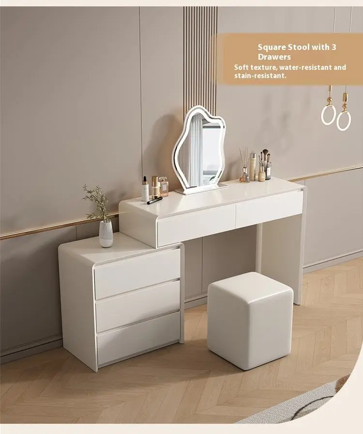 2025 Simple Modern Solid Wood Dressing Table with Cream Style Bucket Cabinet Integrated Design for Hotel Bedroom Baking Paint — image 3