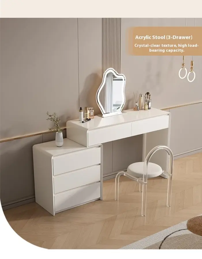 2025 Simple Modern Solid Wood Dressing Table with Cream Style Bucket Cabinet Integrated Design for Hotel Bedroom Baking Paint — image 4
