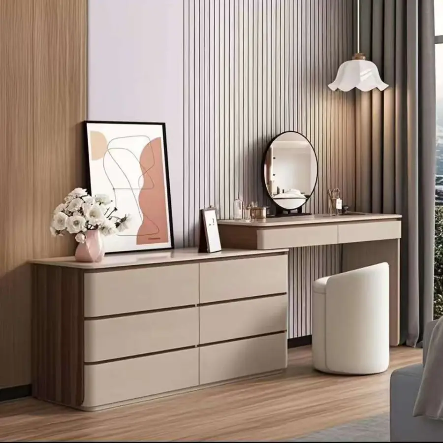 Italian-Style Solid Wood Dressing Table Lighted Minimalist Design Storage Cabinet Bedroom Bed End Telescopic Cosmetic Ta — view 1