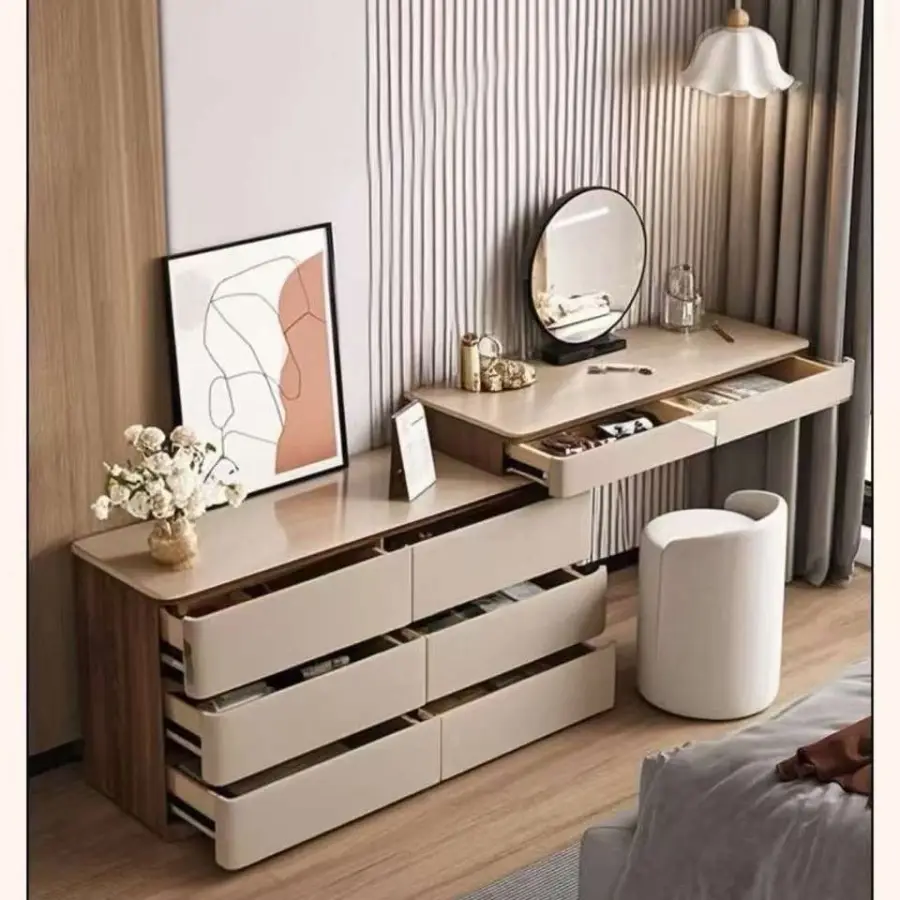 Italian-Style Solid Wood Dressing Table Lighted Minimalist Design Storage Cabinet Bedroom Bed End Telescopic Cosmetic Ta — view 2