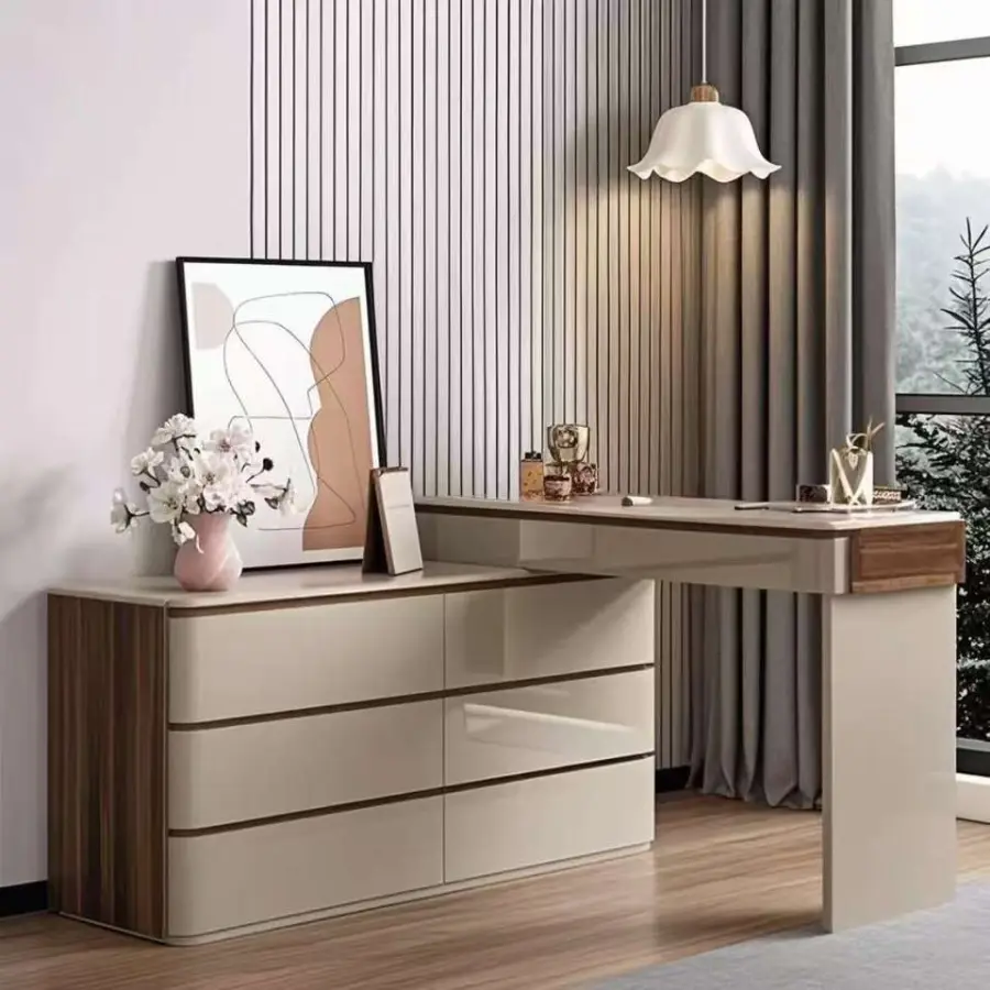 Italian-Style Solid Wood Dressing Table Lighted Minimalist Design Storage Cabinet Bedroom Bed End Telescopic Cosmetic Ta — view 3