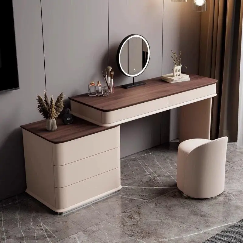 2024 New Light Luxury Solid Wood Makeup Table Integrated Storage Cabinet for Small Apartments Hotels Wood Grain Dressing — view 1
