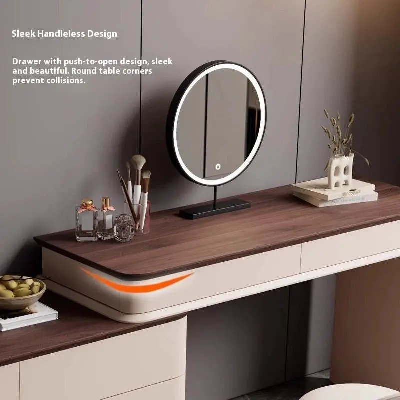 2024 New Light Luxury Solid Wood Makeup Table Integrated Storage Cabinet for Small Apartments Hotels Wood Grain Dressing Table — image 2