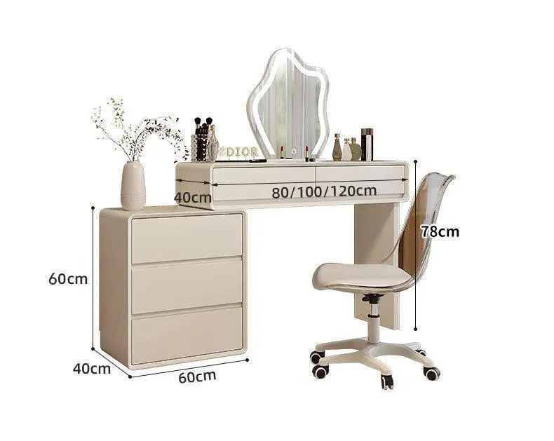 Solid Wood Makeup Vanities Integrated Bucket Cabinet Baking Varnish Dressing Table Cream Style for Small Apartments Factory — image 3