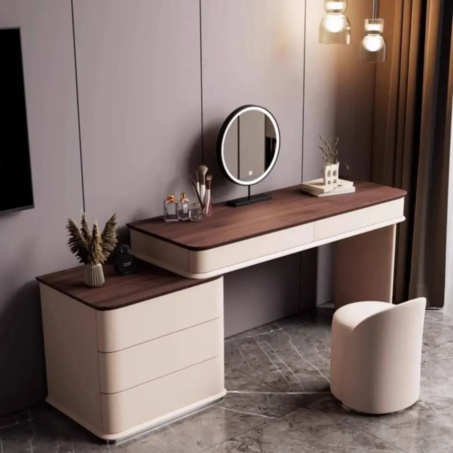 2024 New Light Luxury Solid Wood Makeup Table Integrated Storage Cabinet for Small Apartments Hotels Wood Grain Dressing Table — image 3