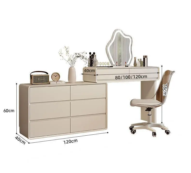 Solid Wood Makeup Vanities Integrated Bucket Cabinet Baking Varnish Dressing Table Cream Style for Small Apartments Factory — image 4
