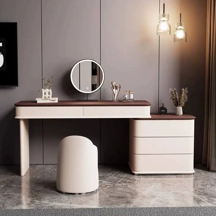 2024 New Light Luxury Solid Wood Makeup Table Integrated Storage Cabinet for Small Apartments Hotels Wood Grain Dressing Table — image 4