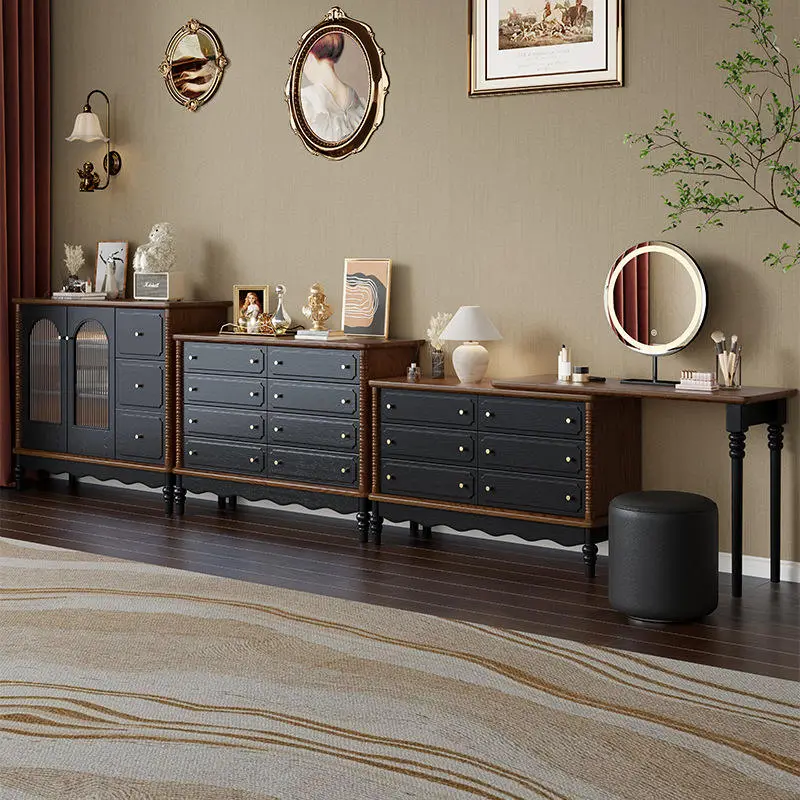 French Retro Modern Simple Solid Wood Makeup Vanity Integrated Bucket Cabinet Retractable Table for Master Bedroom Dressing — image 4