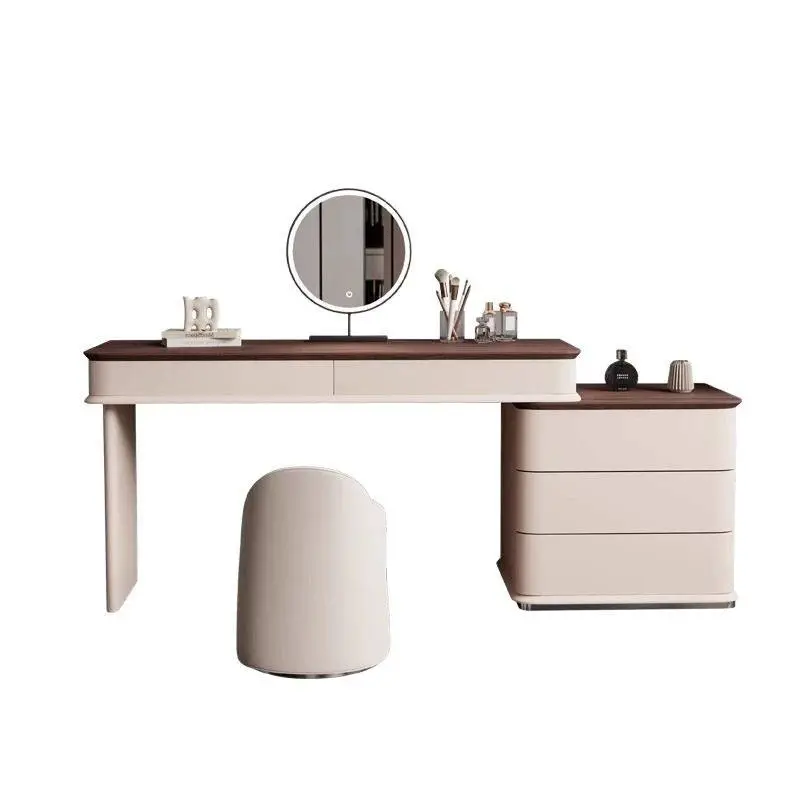 2024 New Light Luxury Solid Wood Makeup Table Integrated Storage Cabinet for Small Apartments Hotels Wood Grain Dressing Table — image 5
