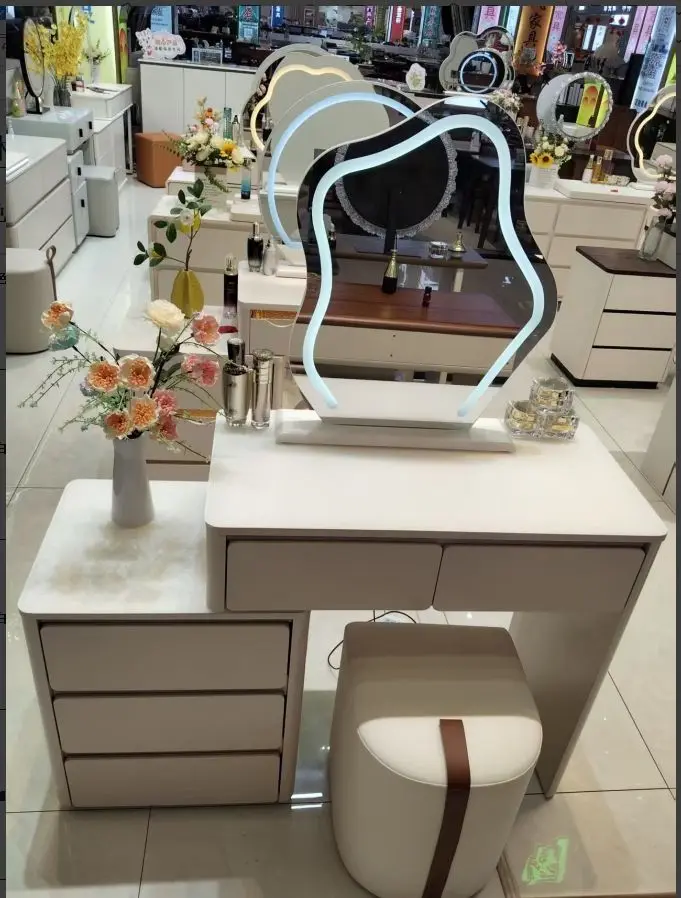 Solid Wood Makeup Vanities Integrated Bucket Cabinet Baking Varnish Dressing Table Cream Style for Small Apartments Factory — image 6