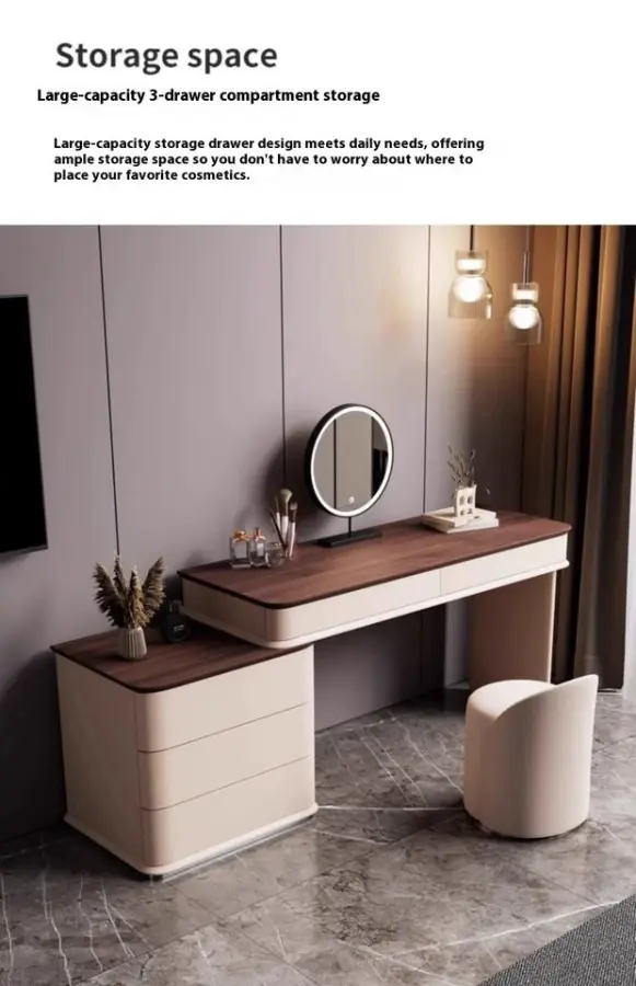 2024 New Light Luxury Solid Wood Makeup Table Integrated Storage Cabinet for Small Apartments Hotels Wood Grain Dressing Table — image 6