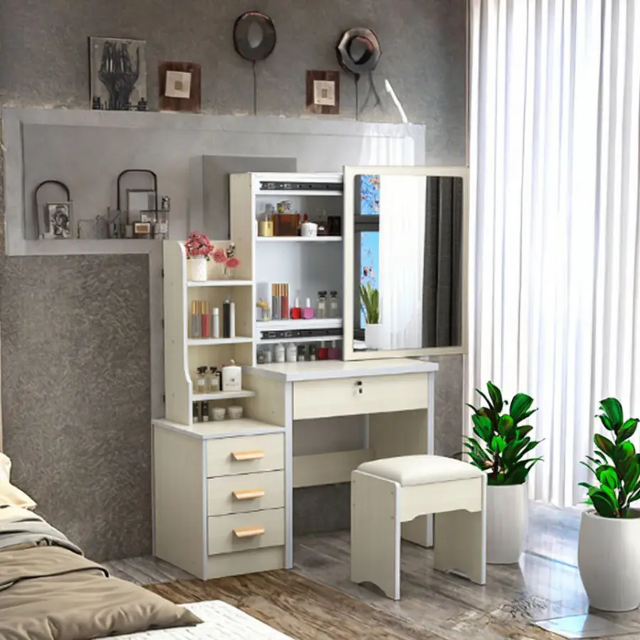 Wood Lighted Vanity Dressing Table Standing for Bedroom Bathroom Adult Woman's Minimalist Storage Drawers for Hotels — image 2