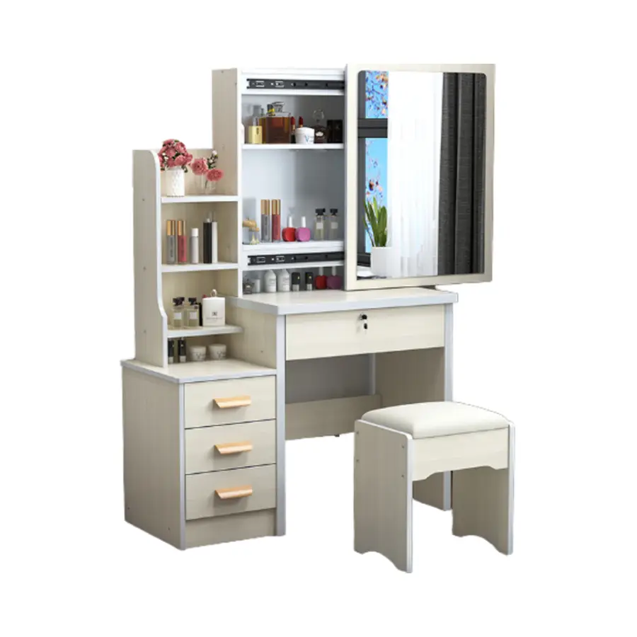 Wood Lighted Vanity Dressing Table Standing for Bedroom Bathroom Adult Woman's Minimalist Storage Drawers for Hotels — image 3
