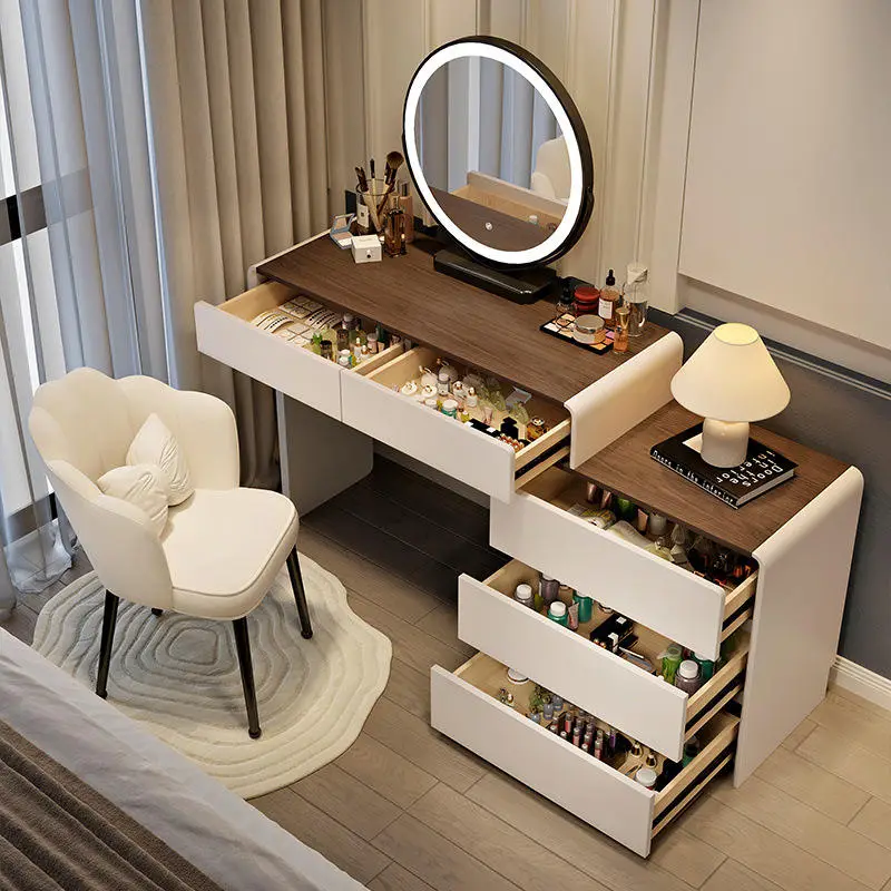 Light Luxury Modern Simple Dressing Table New Style White Storage Cabinet with Bucket for Small Apartment Makeup Vanity — image 3