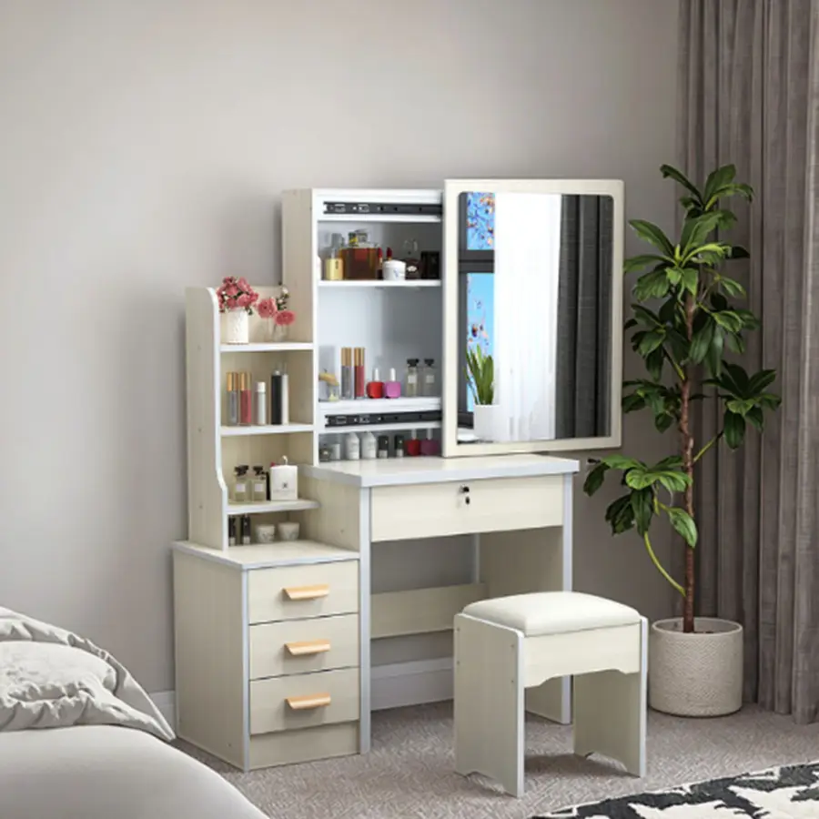 Wood Lighted Vanity Dressing Table Standing for Bedroom Bathroom Adult Woman's Minimalist Storage Drawers for Hotels — image 4