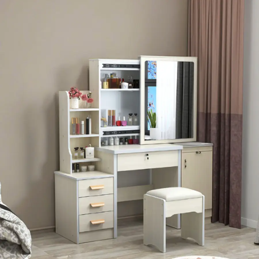 Wood Lighted Vanity Dressing Table Standing for Bedroom Bathroom Adult Woman's Minimalist Storage Drawers for Hotels — image 5