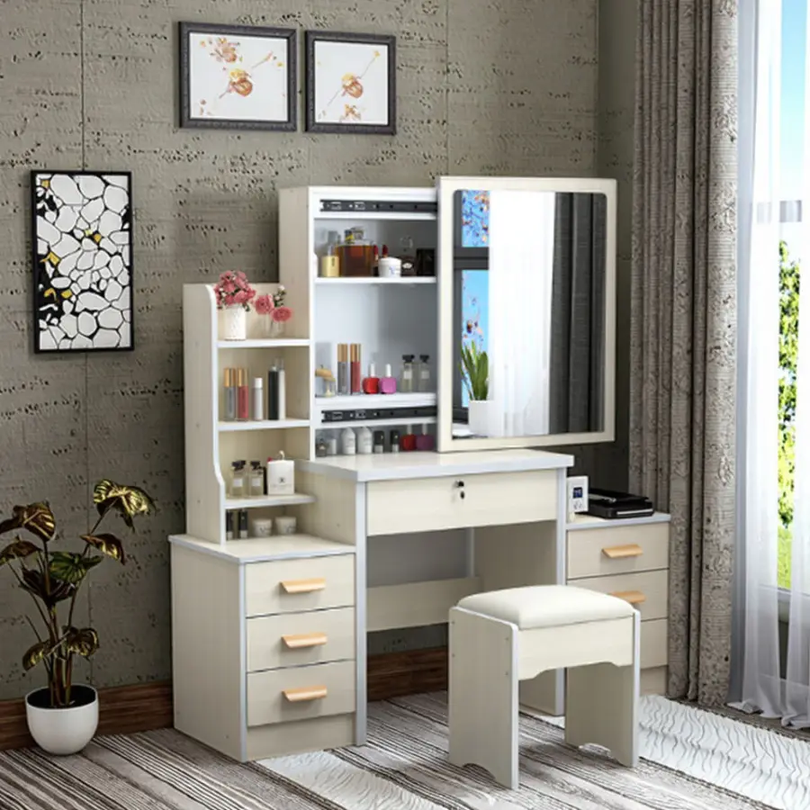 Wood Lighted Vanity Dressing Table Standing for Bedroom Bathroom Adult Woman's Minimalist Storage Drawers for Hotels — image 6