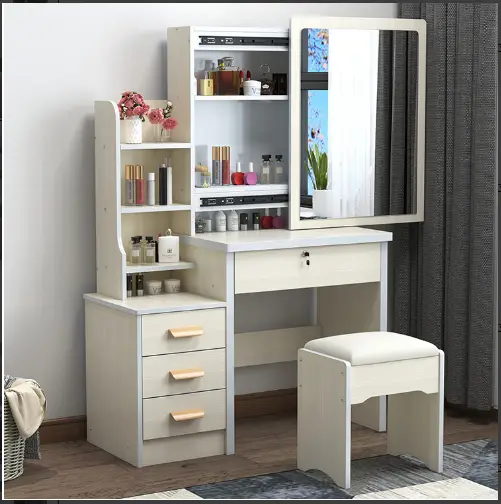 White Melamine Adult Woman Dresser Mirror Easy Assembly Bedroom Furniture Storage Drawers for Home Decor Makeup Vanities — view 1