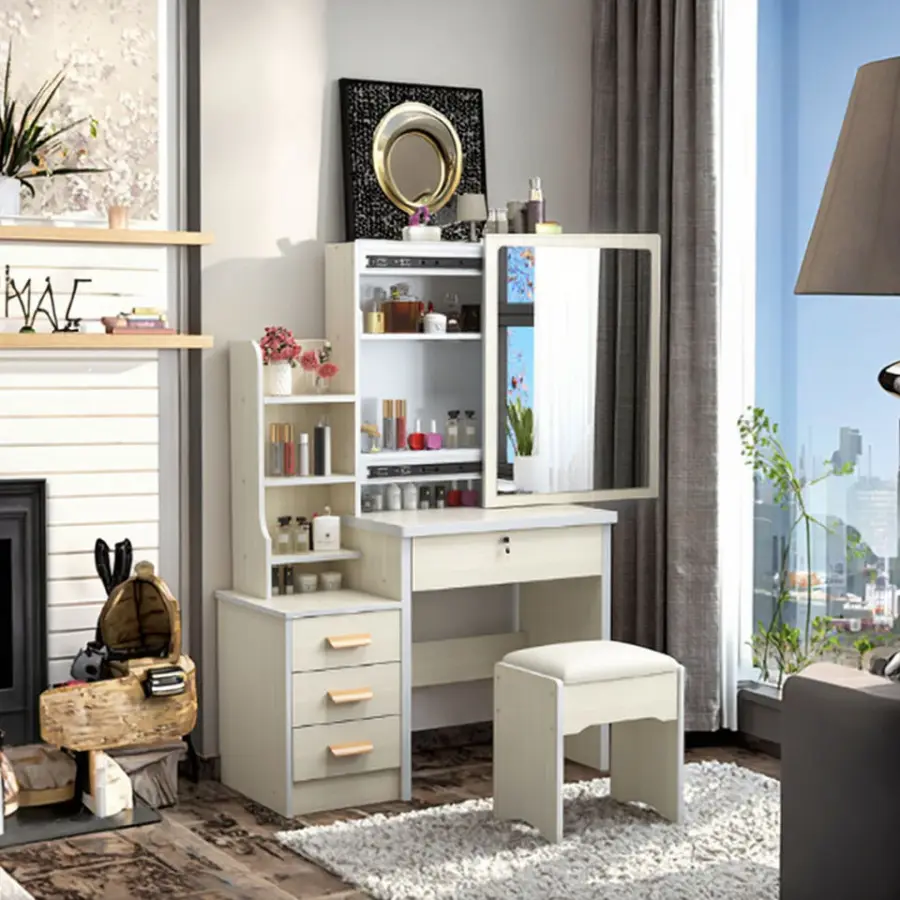 White Melamine Adult Woman Dresser Mirror Easy Assembly Bedroom Furniture Storage Drawers for Home Decor Makeup Vanities — image 2