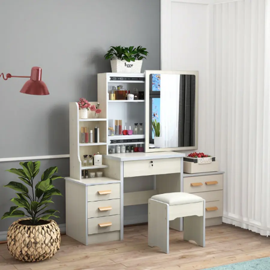 White Melamine Adult Woman Dresser Mirror Easy Assembly Bedroom Furniture Storage Drawers for Home Decor Makeup Vanities — image 4