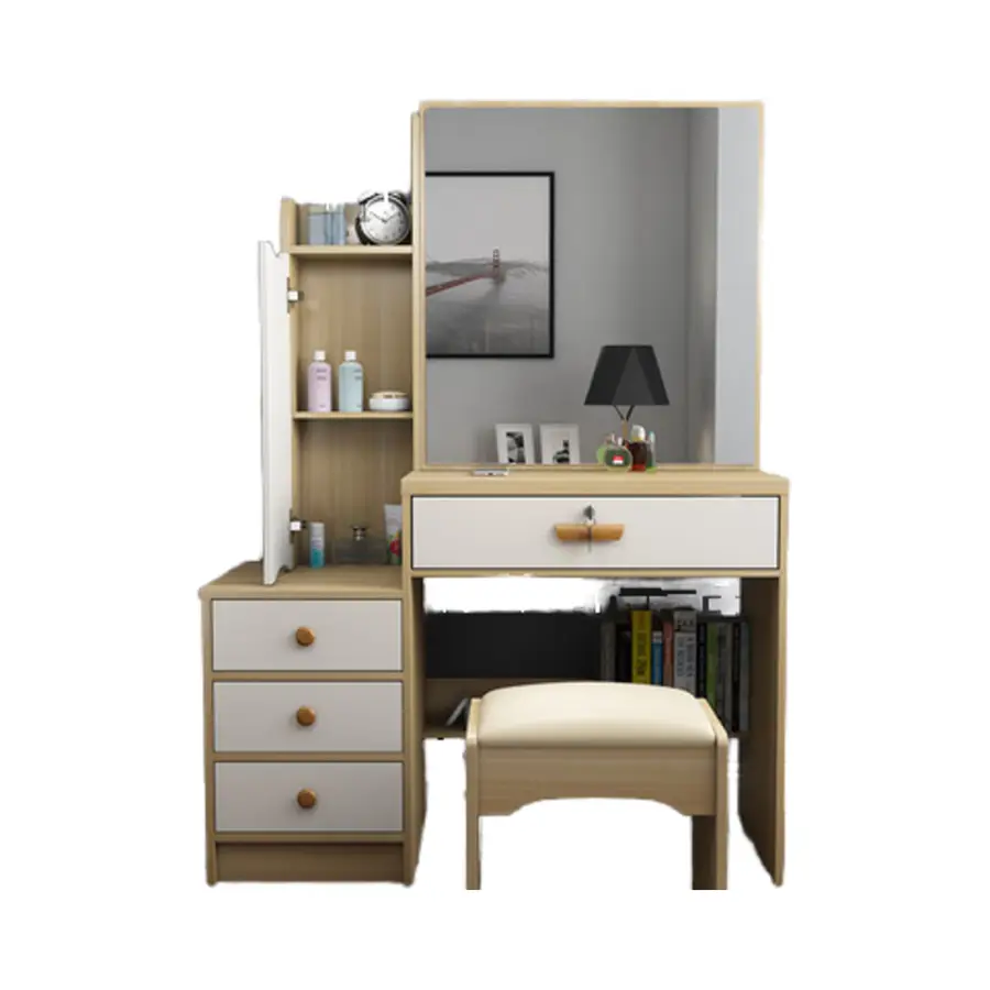 Modern European Solid Wood Home Bedroom Furniture Set Durable Lighted Mirror Makeup Dressing Table Baobei — image 4