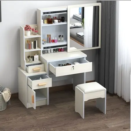 Modern White Dressing Table Adjustable Height Lighted Mirror MDF Material Hot Selling Cheap Bedroom Furniture Panel Wood — view 1