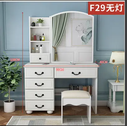 Nordic Modern Minimalist Bedroom Dressing Table LED Lights White Storage Vanity Mirror Particle Board Panel Hotel Apartment Use — image 4
