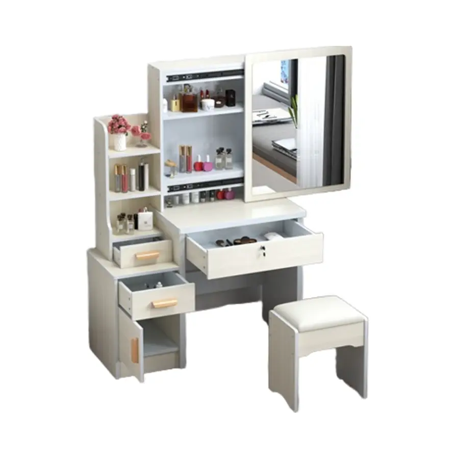 Modern White Dressing Table Adjustable Height Lighted Mirror MDF Material Hot Selling Cheap Bedroom Furniture Panel Wood Style — image 3