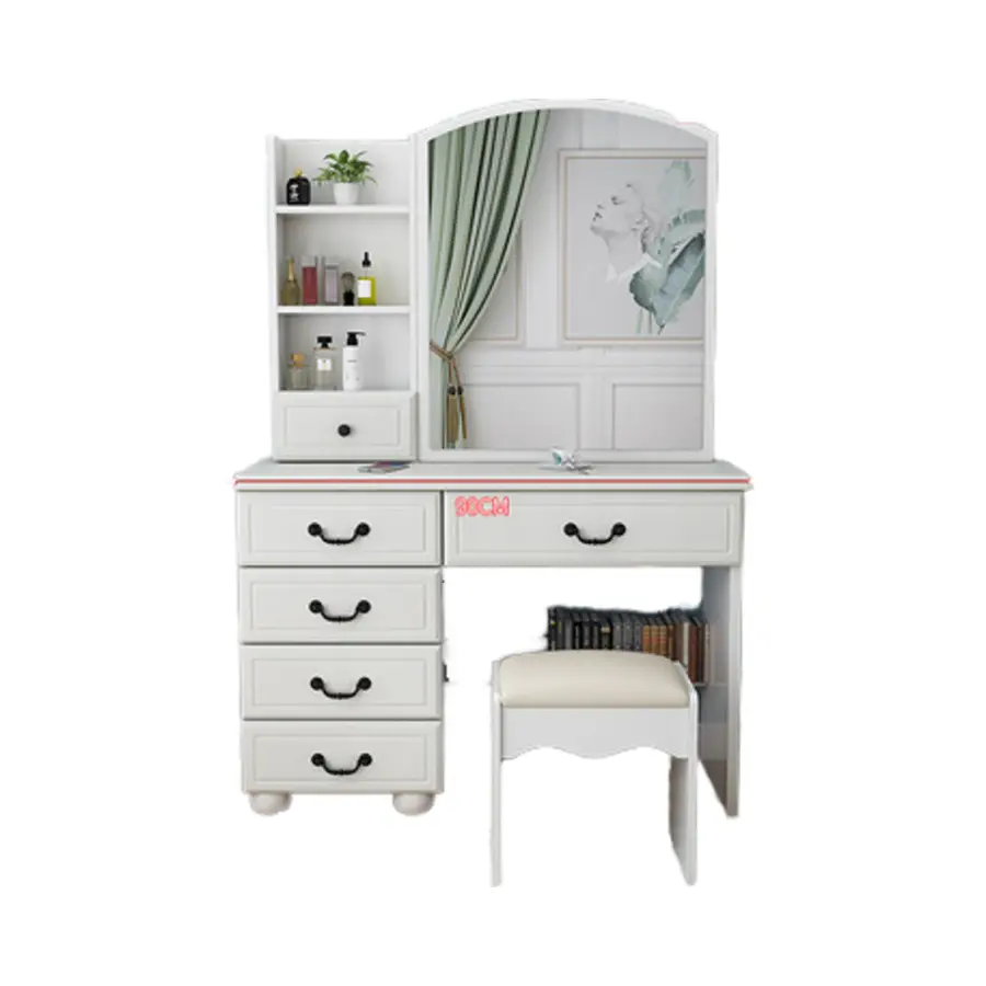 Nordic Modern Minimalist Bedroom Dressing Table LED Lights White Storage Vanity Mirror Particle Board Panel Hotel Apartment Use — image 5