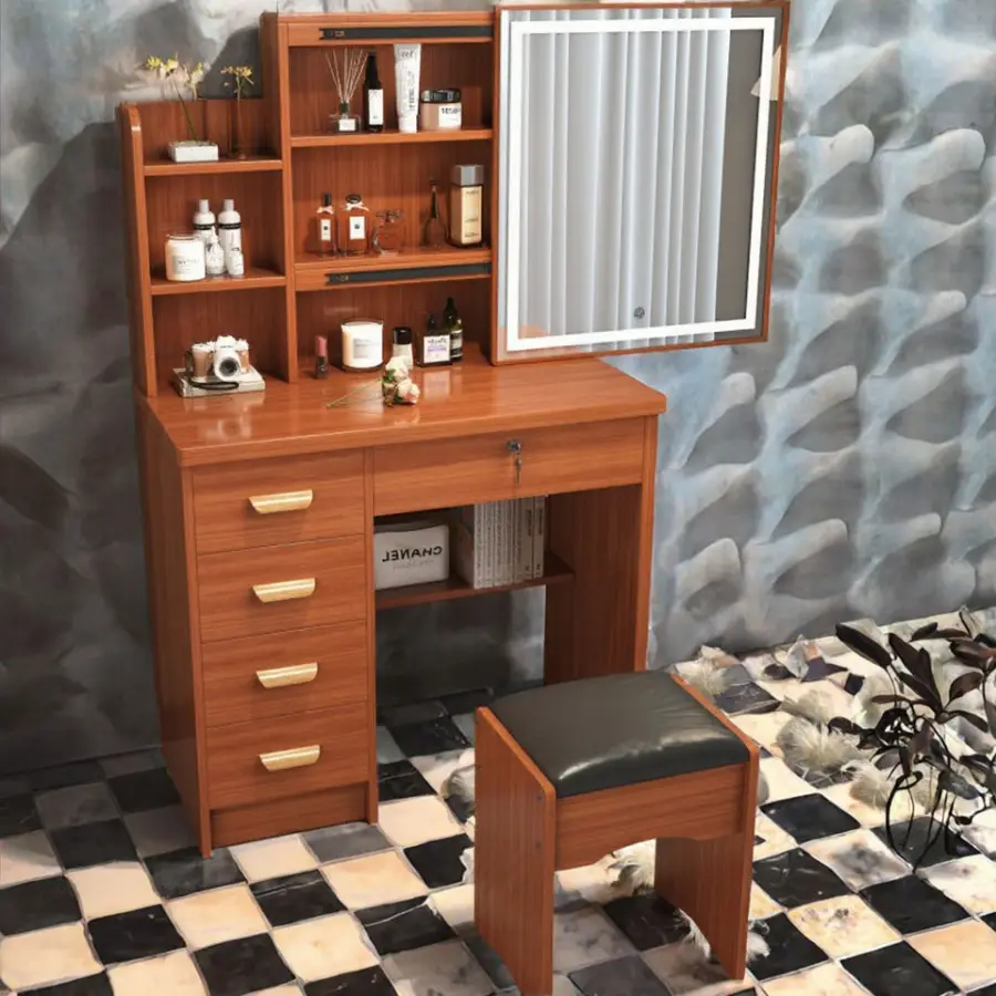 Modern European Professional Makeup Dressing Table Lighted Small Drawers Beauty Store Wholesale 1 Vanity Mirror MDF Wood Panel — image 2