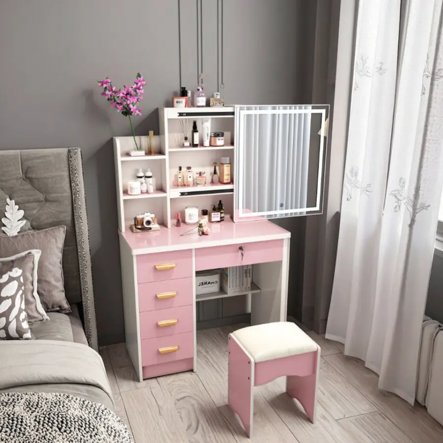 Nordic Modern Design Bedroom Dressing Table Vanity Mirror Minimalist Multifunctional High-End Lighted Adjustable MDF Panel High — image 5