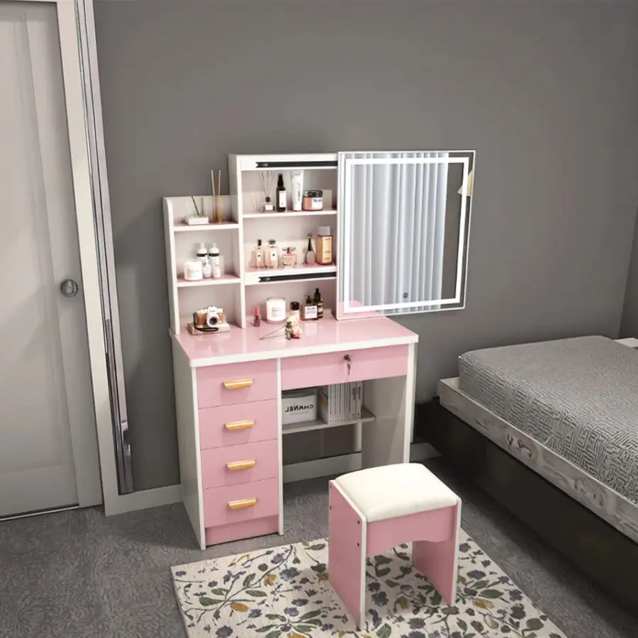 Nordic Modern Design Bedroom Dressing Table Vanity Mirror Minimalist Multifunctional High-End Lighted Adjustable MDF Panel High — image 6