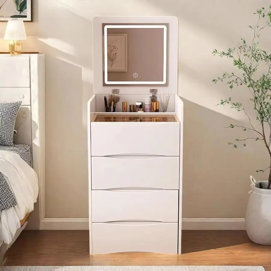 Modern Simple White Dressing Table with Lighted Mirror and Dressers Durable Bedroom Furniture Wholesale Makeup Vanity Vanities — image 2