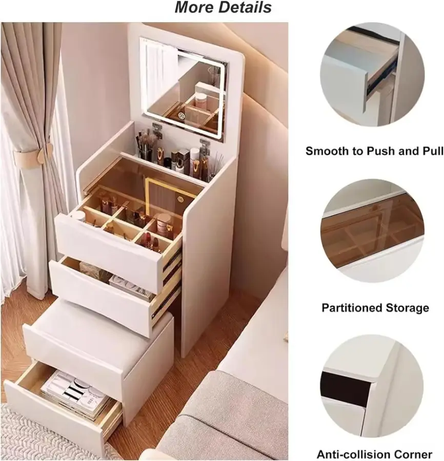 Modern Simple White Dressing Table with Lighted Mirror and Dressers Durable Bedroom Furniture Wholesale Makeup Vanity Vanities — image 5