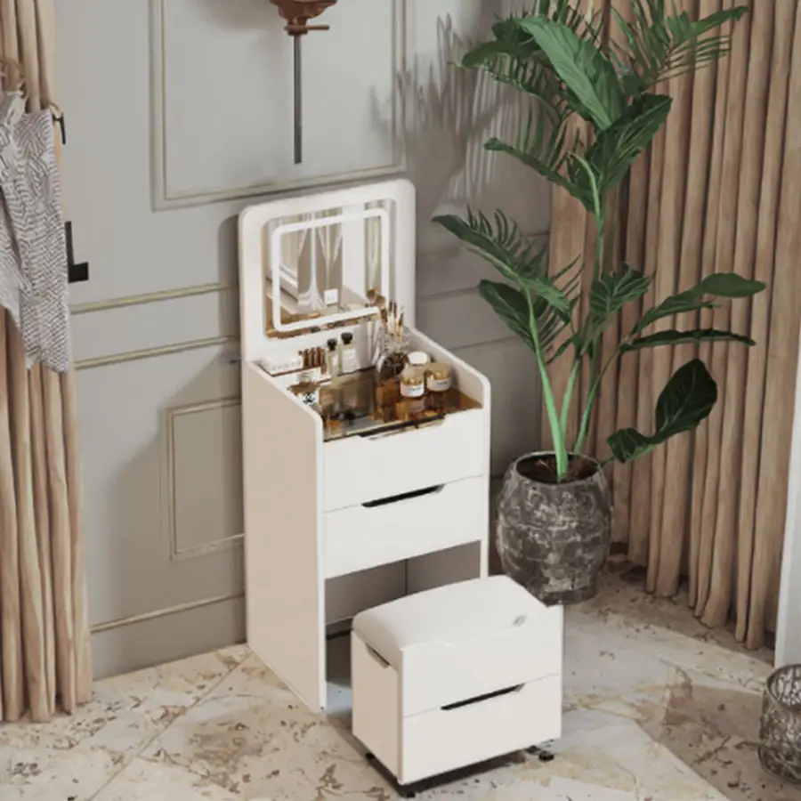 Modern 3-in-1 DB Vanity Desk Set for Home Use Lighted Flip Top Mirror MDF Panel Adjustable Height Makeup Vanity for Bedr — view 2