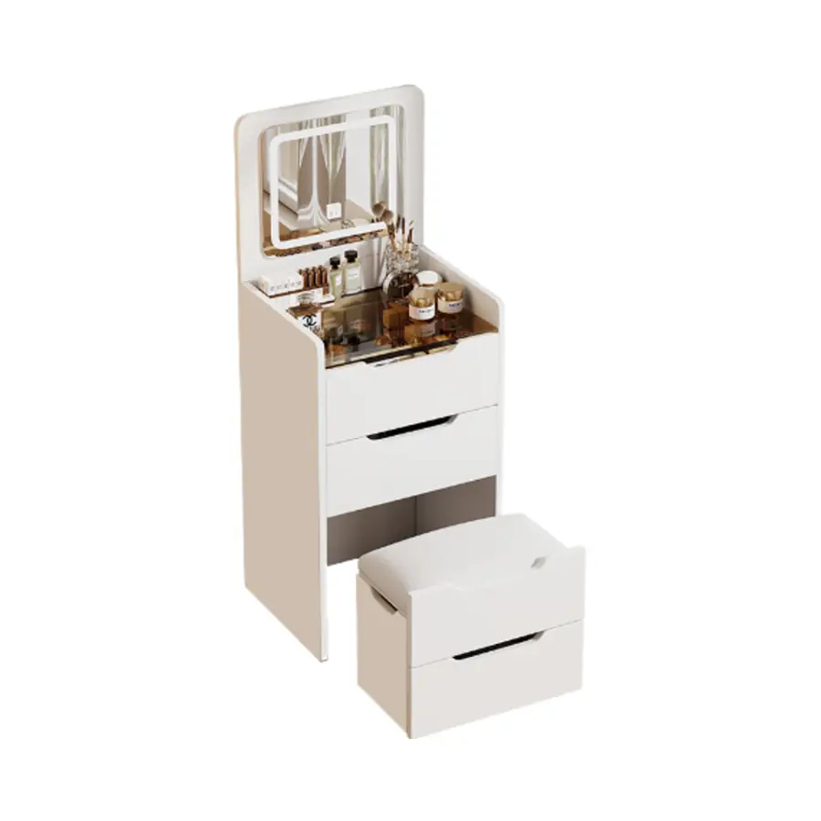 Modern 3-in-1 DB Vanity Desk Set for Home Use Lighted Flip Top Mirror MDF Panel Adjustable Height Makeup Vanity for Bedr — view 3