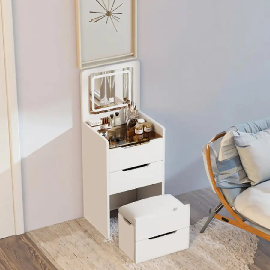 Modern 3-in-1 DB Vanity Desk Set for Home Use Lighted Flip Top Mirror MDF Panel Adjustable Height Makeup Vanity for Bedr — view 6
