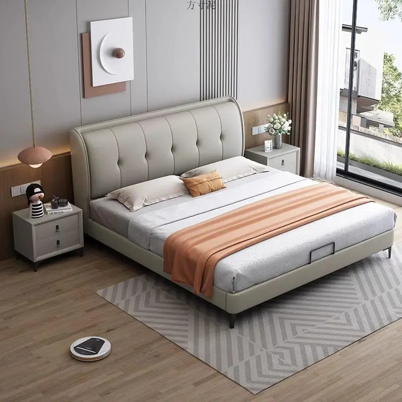 Modern Simple 1.8m Double Bed for Small Apartment Light Luxury Soft Bag Wedding Bed Wooden New Style Master Bedroom Storage — image 3