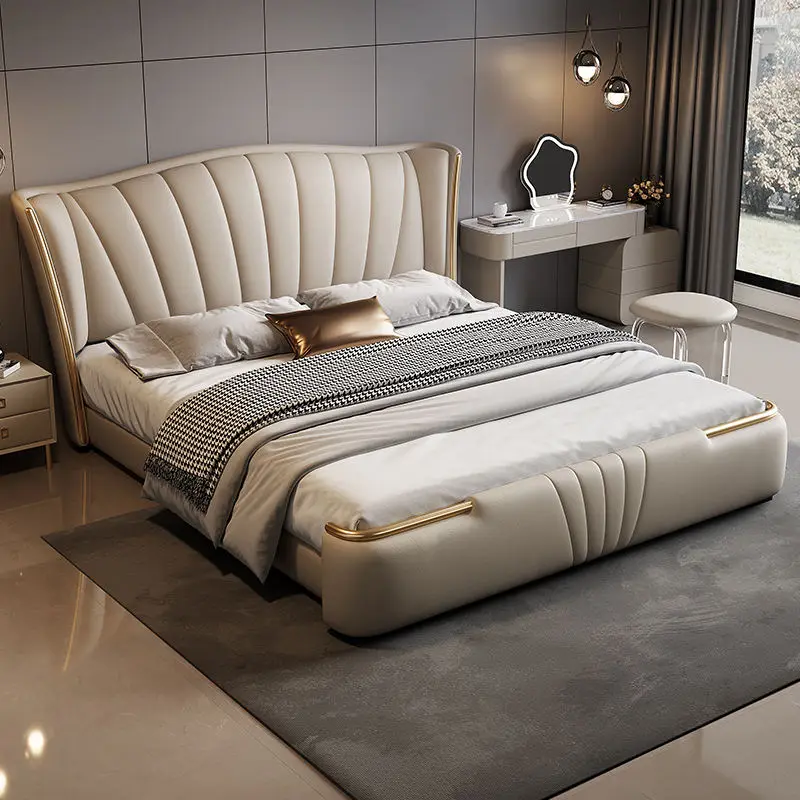 Hot Sale Popular Modern Luxury Bedroom Furniture Set Beds King Size Queen Double Leather Soft Beds for Home Bed Room Hote — image 2