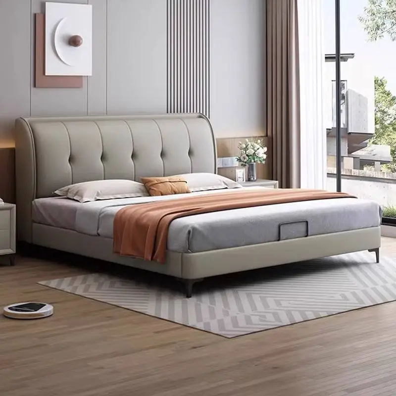 Modern Simple 1.8m Double Bed for Small Apartment Light Luxury Soft Bag Wedding Bed Wooden New Style Master Bedroom Storage — image 4