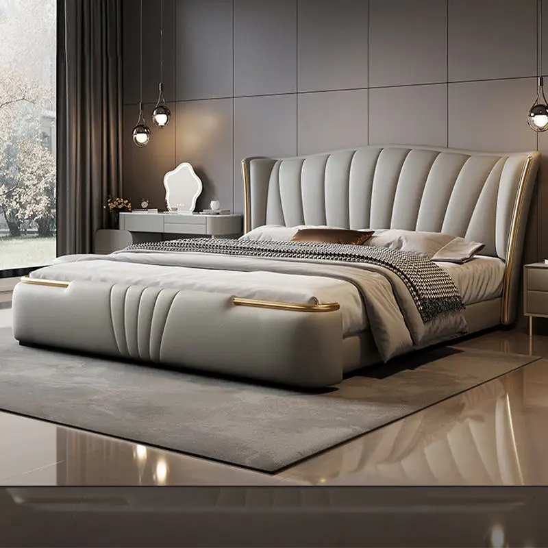 Hot Sale Popular Modern Luxury Bedroom Furniture Set Beds King Size Queen Double Leather Soft Beds for Home Bed Room Hote — image 3