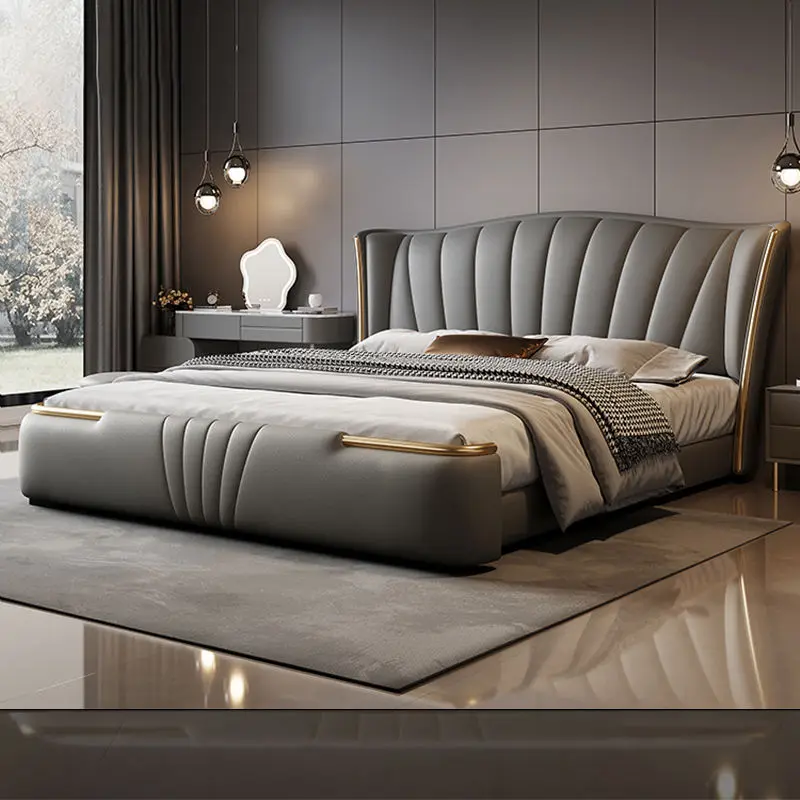 Hot Sale Popular Modern Luxury Bedroom Furniture Set Beds King Size Queen Double Leather Soft Beds for Home Bed Room Hote — image 4