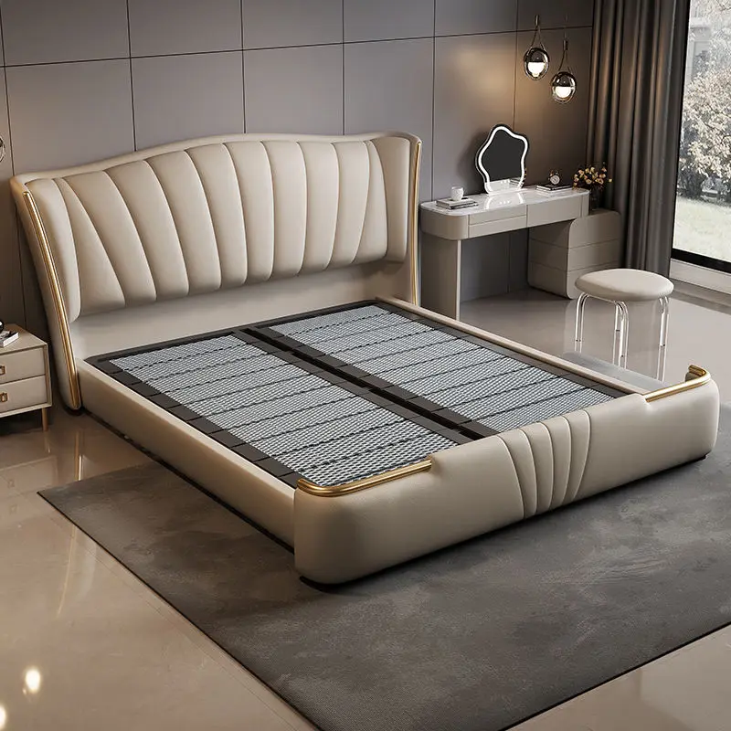 Hot Sale Popular Modern Luxury Bedroom Furniture Set Beds King Size Queen Double Leather Soft Beds for Home Bed Room Hote — image 5