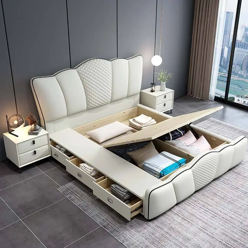Luxury Solid Wood Single Bedroom King-Size Bed with Comfortable Upholstered Leather Soft Style Bed — view 1