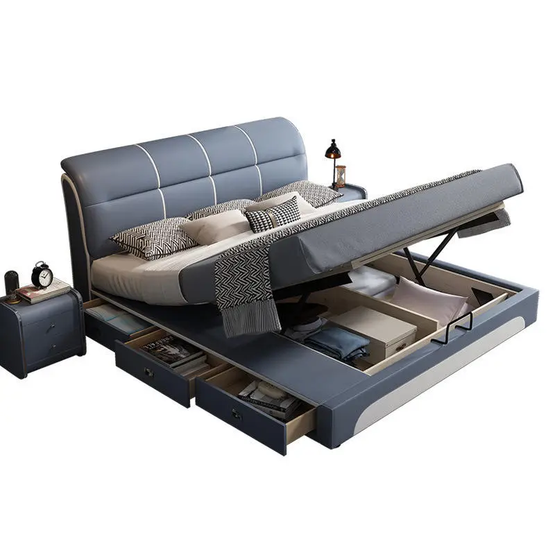 Nordic 1.8m Double Bed with Storage Modern Simple Design Soft 1.5m Single Bed for Master Bedroom Wedding Direct Factory — view 1