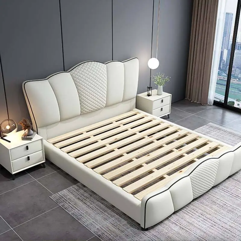 Luxury Solid Wood Single Bedroom King-Size Bed with Comfortable Upholstered Leather Soft Style Bed — image 2