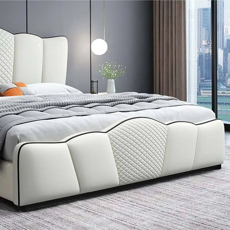Luxury Solid Wood Single Bedroom King-Size Bed with Comfortable Upholstered Leather Soft Style Bed — image 3