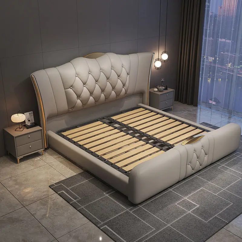 Modern Minimalist 1.5m & 1.8m Queen Bed Light Luxury Leather with Extendable Wooden Frame High-End 1.5m Double 1.8m Storage Bed — image 2